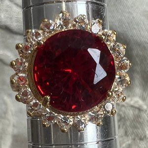 Gold tone with Red Stone Cluster Ring 7.5